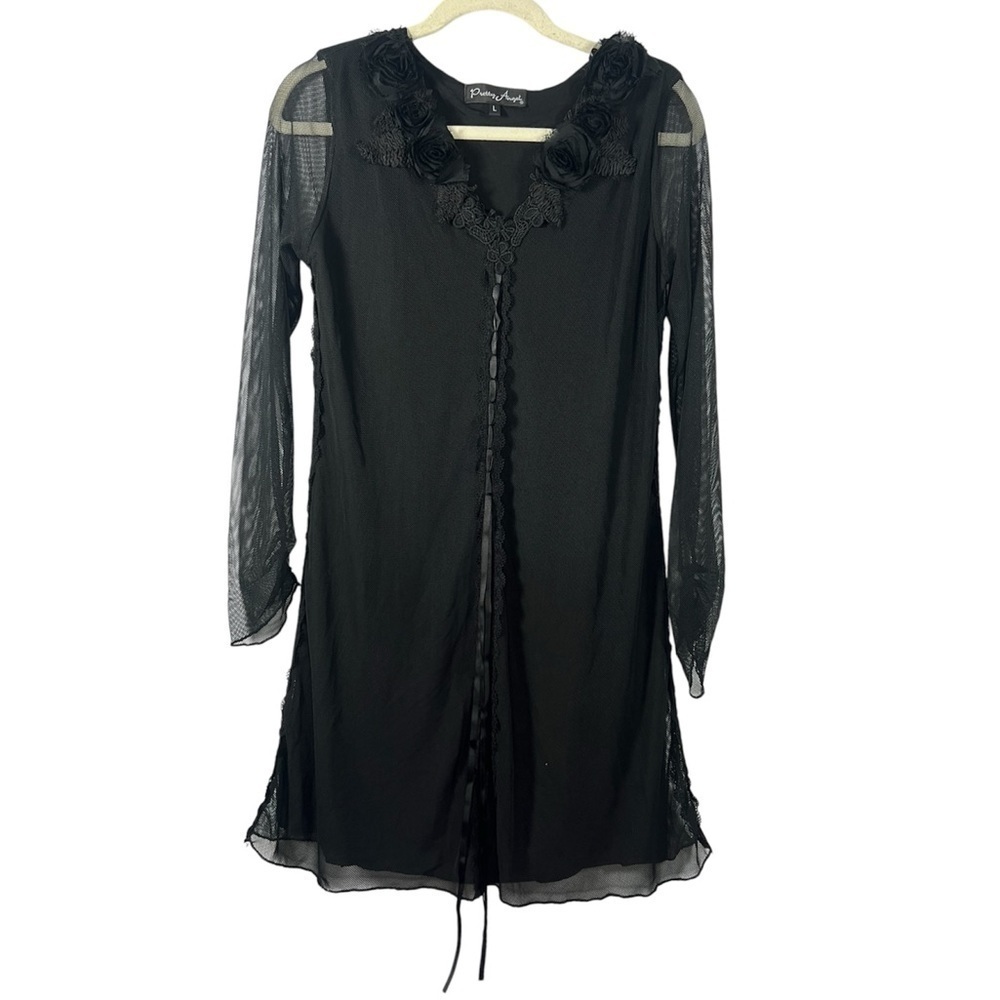 Pretty Angel Y2K Mesh Sheer Tie Lace Up Mini Dress Size L